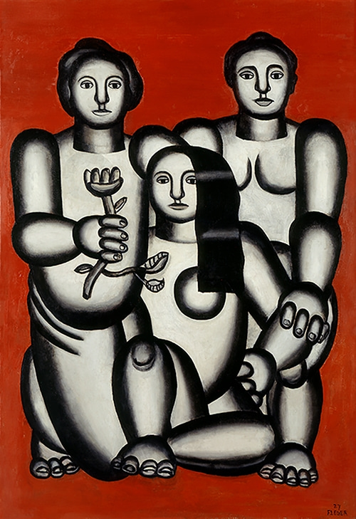Trois femmes sur fond rouge
