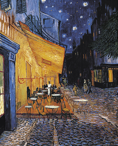 Terrace of a cafe at night