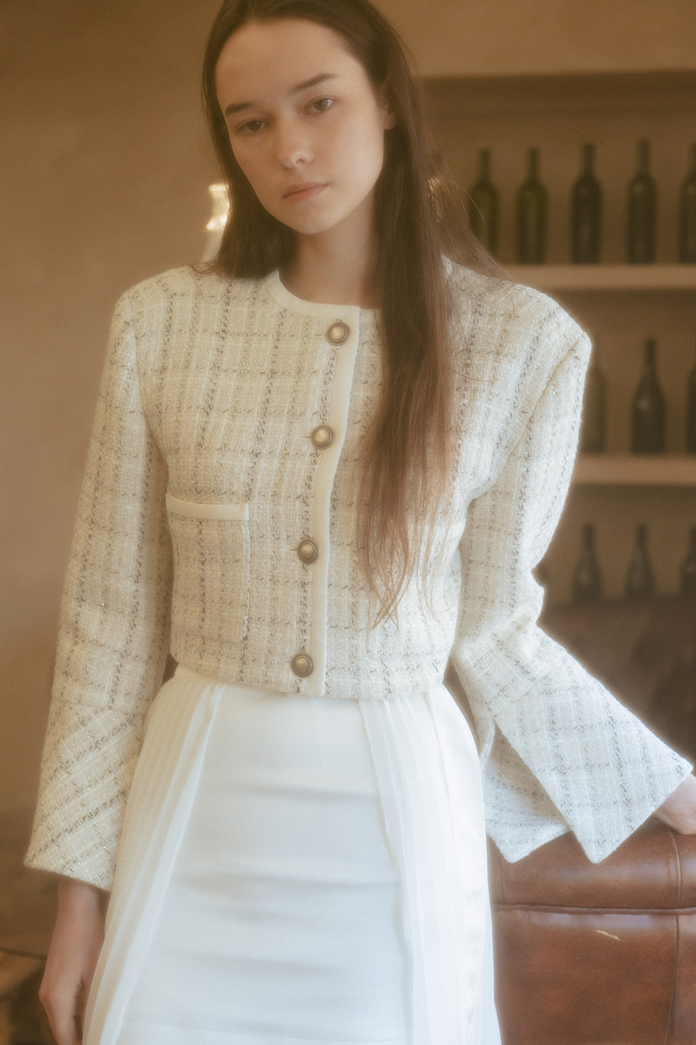SILVER BUTTON TWEED WOOL JACKET From Italy_TT3S001IV
