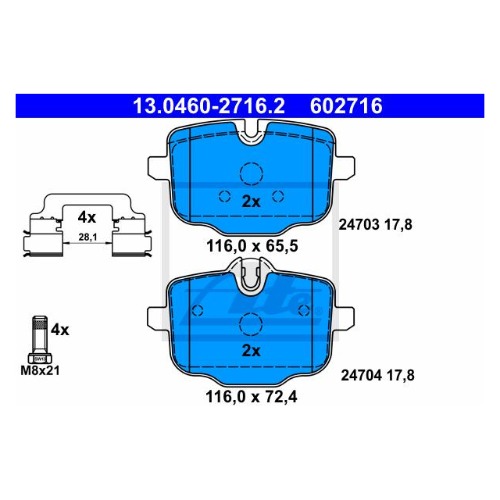 BMW 5시리즈 F10 550iX 2010-13 ATE 13.0460-2716.2 브레이크 패드 뒤 세트