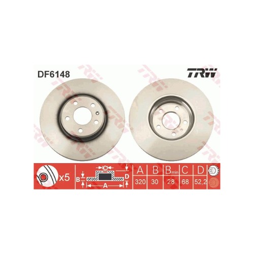 아우디 A6 4G C7 2.0 TFSI 콰트로 CAEB 2012-13 TRW DF6148 브레이크 디스크 앞 2개 세트