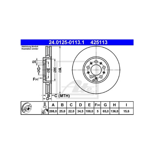 폭스바겐 골프 4세대 1J1 1.8 GTI AGU 1997-05 ATE 24.0125-0113.1 브레이크 디스크 앞 2개 세트