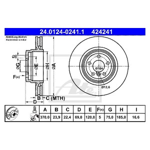 BMW 7시리즈 F02 LCI 750Li 롱바디 2012-15 ATE 24.0124-0241.1 브레이크 디스크 뒤 2개 세트