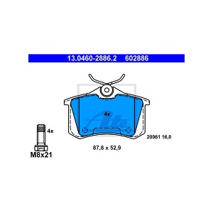 아우디 A4 8H7 B6 2.4 BDV 카브리올레 2002-05 ATE 13.0460-2886.2 브레이크 패드 뒤 세트 센서 미포함