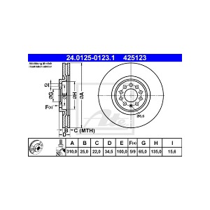 아우디 TT 8N9 1.8 AUQ 로드스터 1999-06 ATE 24.0125-0123.1 브레이크 디스크 앞 2개 세트