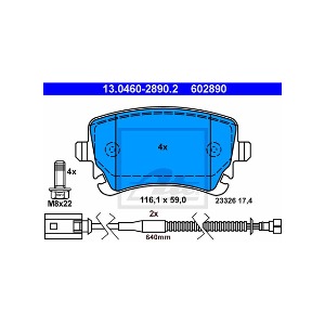 폭스바겐 페이톤 3D8 6.0 W12 4모션 BAN LWB 2003-16 ATE 13.0460-2890.2 브레이크 패드 뒤 세트 센서 포함