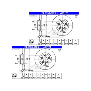 ATE 24.0136-0123.1 24.0136-0124.1 브레이크 디스크 앞 세트