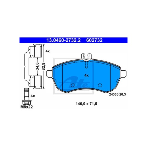 벤츠 BENZ E클래스 W212 E 200 M274.920 2009-15 ATE 13.0460-2732.2 브레이크 패드 앞 세트 센서 미포함