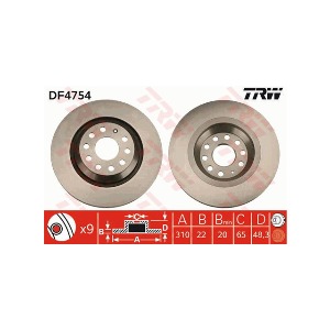 아우디 A3 8VS S3 CYFB 세단 2014- TRW DF4754 브레이크 디스크 뒤 2개 세트