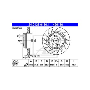 벤츠 BENZ E클래스 W211 E 55 AMG M113.990 2002-08 ATE 24.0126-0136.1 브레이크 디스크 뒤 2개 세트