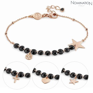 노미네이션 팔찌 MELODIE (멜로디에) Bracelet silver with Black Crystals and 22K rose gold plated finish 147700(택1)