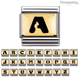 노미네이션 COMPOSABLE Classic BLACK LETTERS in stainless steel with enamel and 18k gold (A~Z) 030264 (택1)