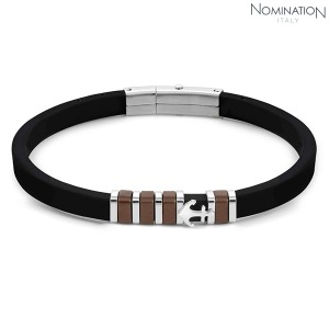 노미네이션 팔찌 CITY (시티) bracelet in steel and rubber with CHOCOLATE PVD details (Anchor) 028803/002