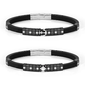 노미네이션 팔찌 CITY (시티) bracelet in steel and rubber and Black Satin Finish 028814 (택1)