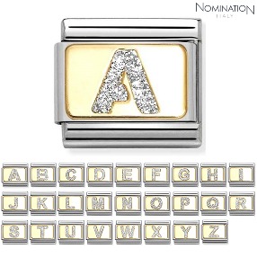 노미네이션 COMPOSABLE Classic LETTERS GLITTER in stainless steel with enamel and 18k gold (A~Z) 030291 (택1)