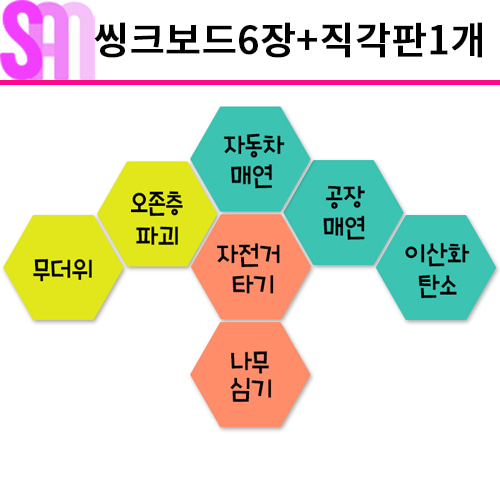 6각 씽킹보드 고무자석화이트보드 세트 육각6장 직각1장