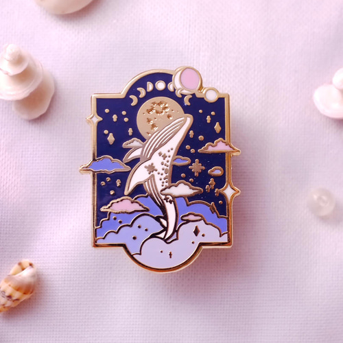 Mythical Animal Sky Whale (Moon Light) Enamel Pin (Navy)