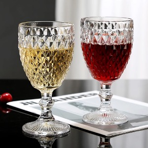 [2P세트] 레트로 다이아몬드 고블렛 글라스 Retro Diamond Goblet Glass 320ml