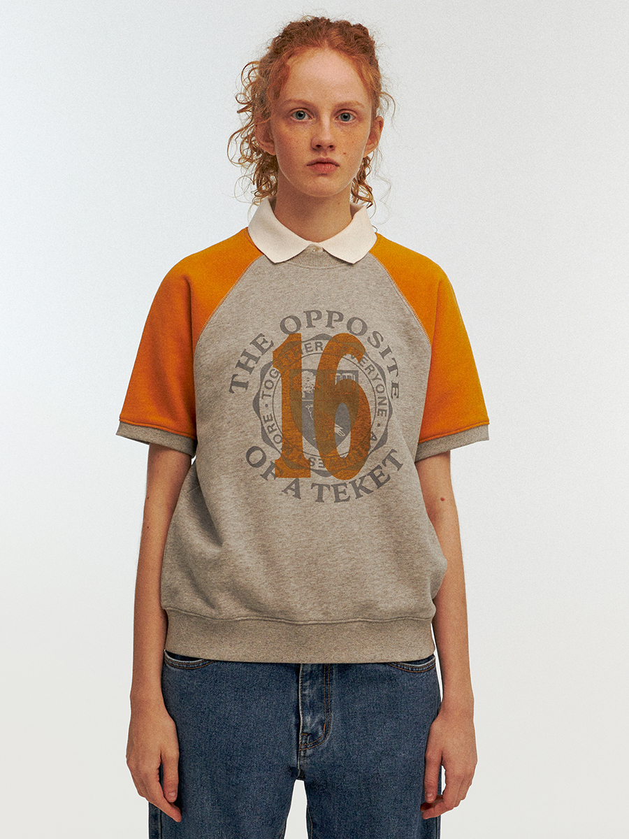 Opposite Short Sleeve Sweatshirt Melange Gray - teket
