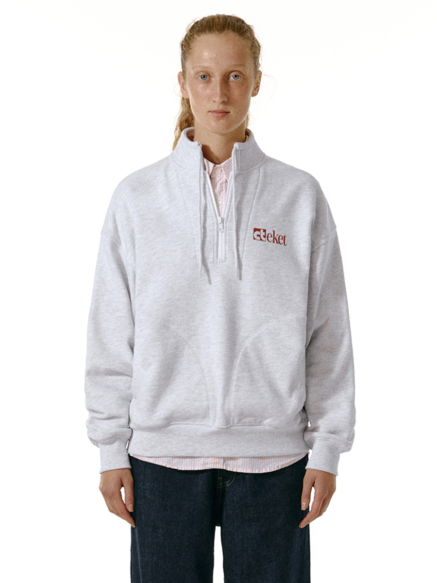 Plan Half Zip-Up Sweatshirt Melange Gray - teket
