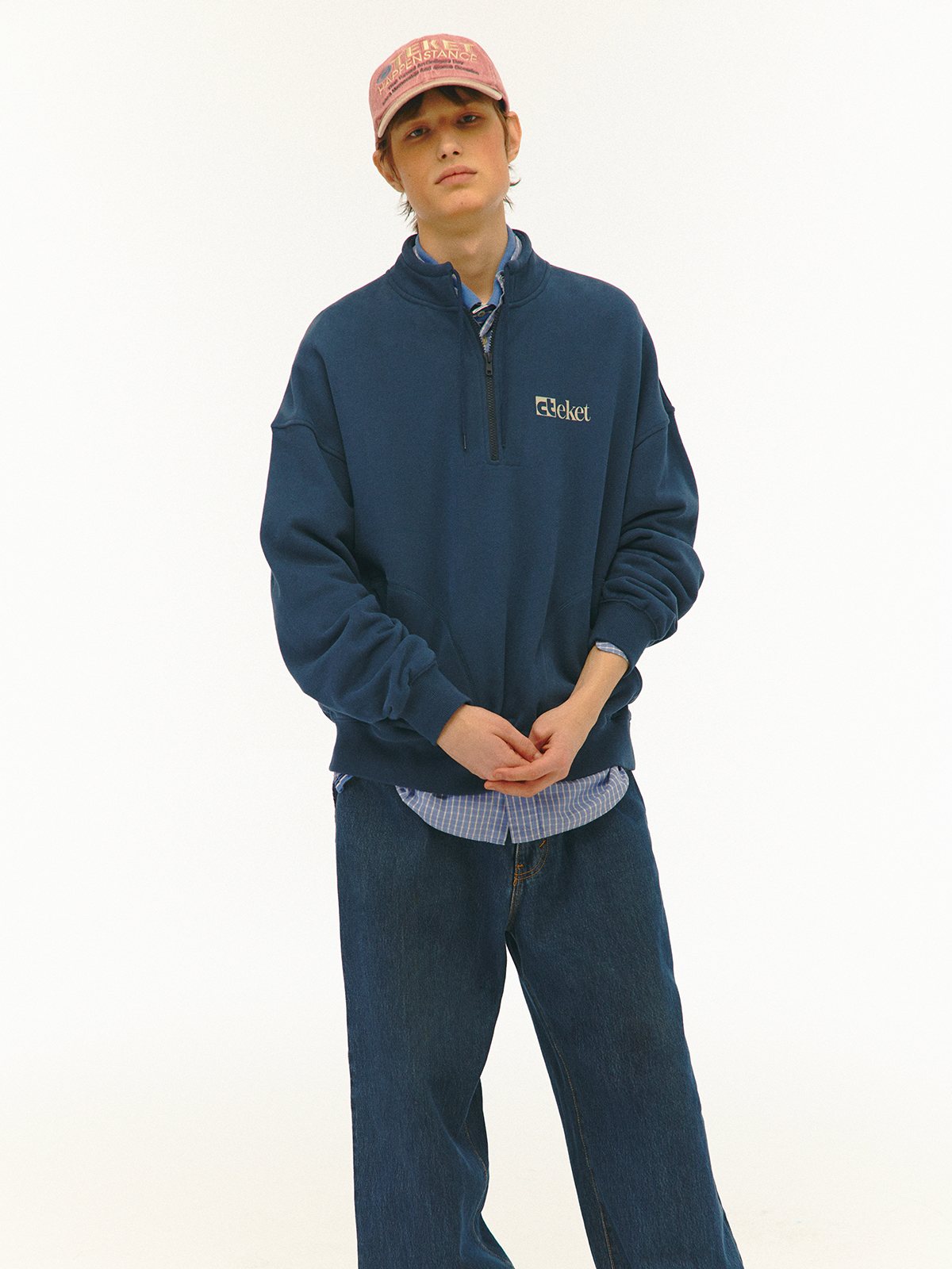 [teket] / ☆ 24FW Plan Half Zip-Up Sweatshirt /Navy / UNISEX Plan Zip-Up Hoodie Black - teket