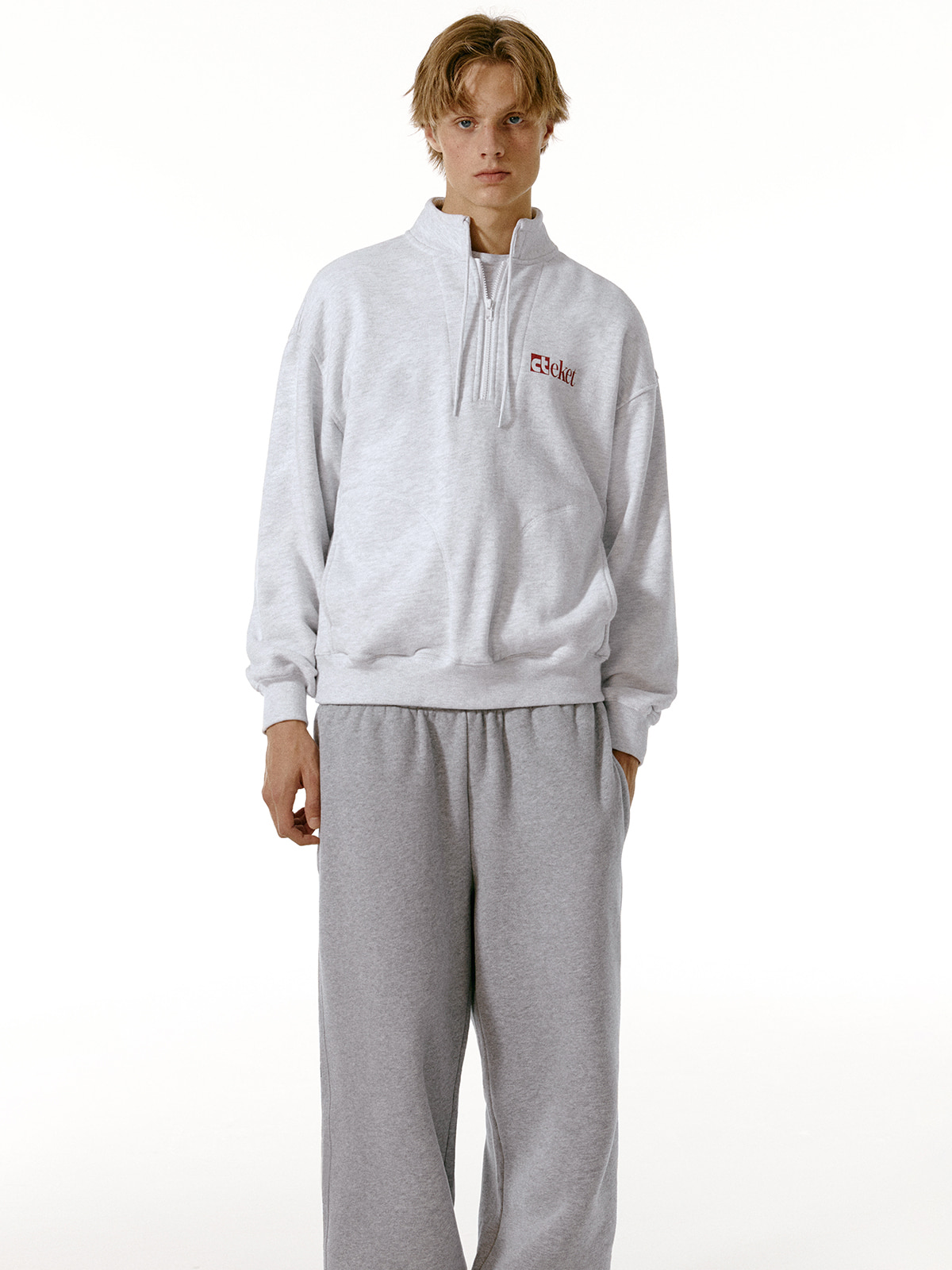 Plan Half Zip-Up Sweatshirt Melange Gray - teket