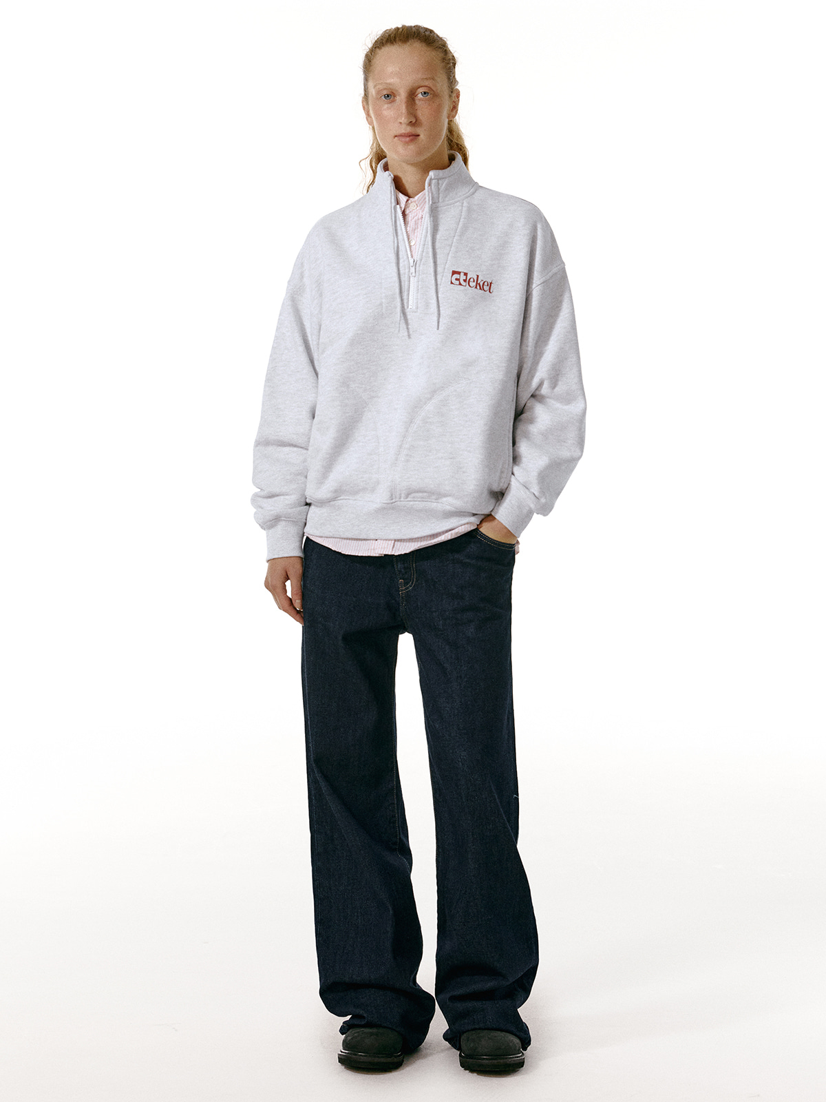 Plan Half Zip-Up Sweatshirt Melange Gray - teket Plan Half Zip-Up Sweatshirt Melange Gray - teket