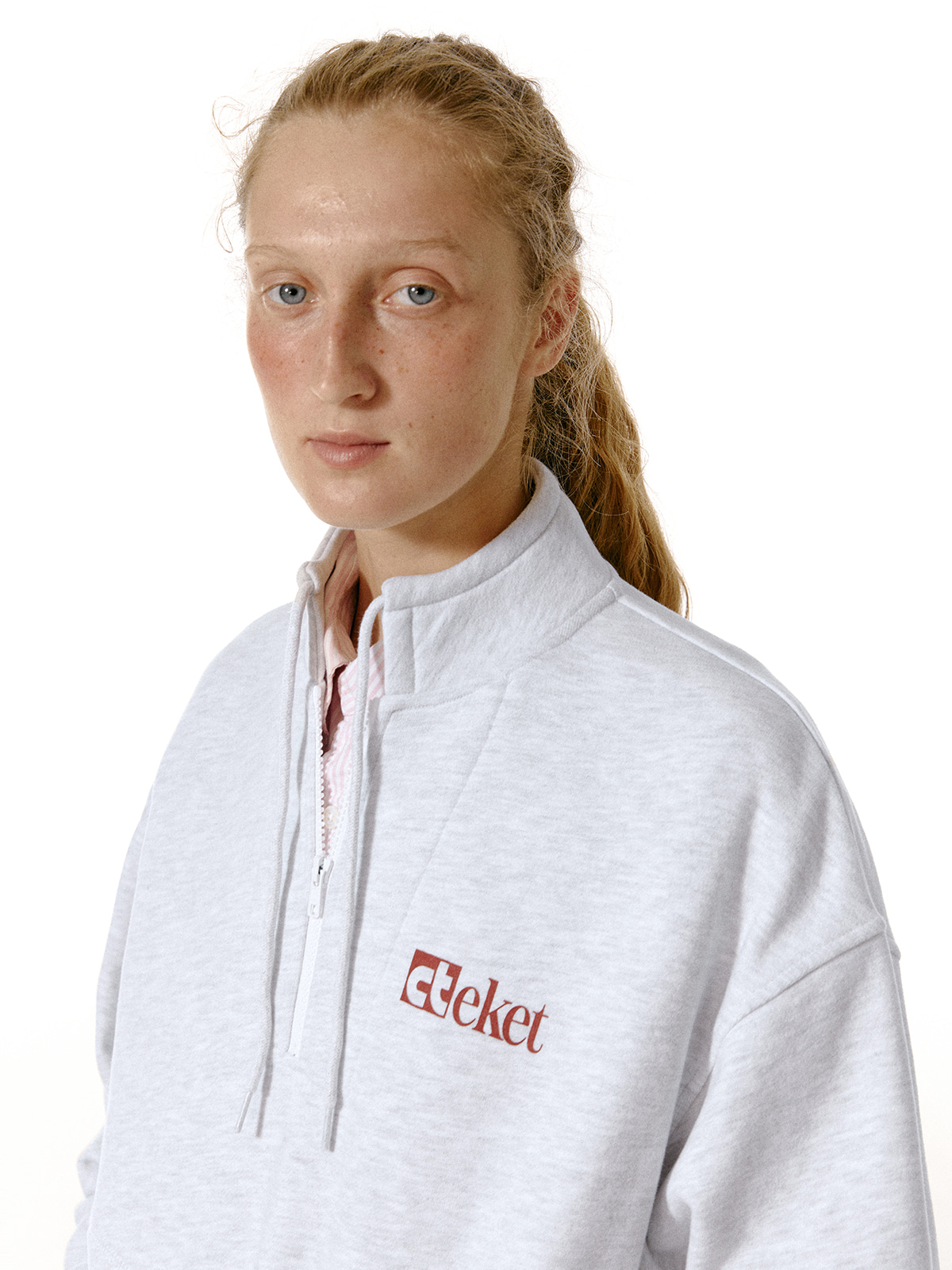 Plan Half Zip-Up Sweatshirt Melange Gray - teket