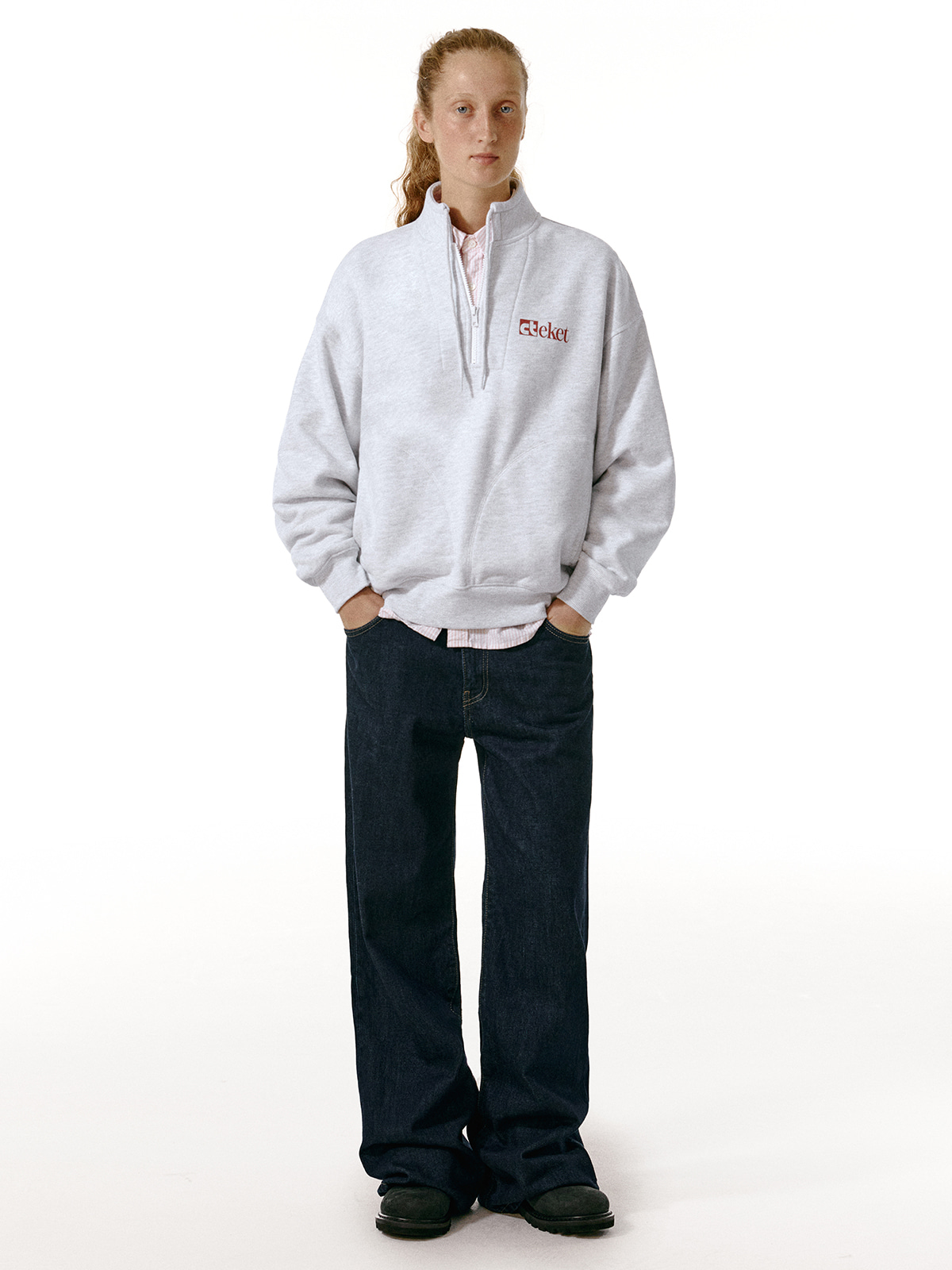 [teket] / ☆ 24FW Plan Half Zip-Up Sweatshirt / Melange Gray Plan Half Zip-Up Sweatshirt Melange Gray - teket