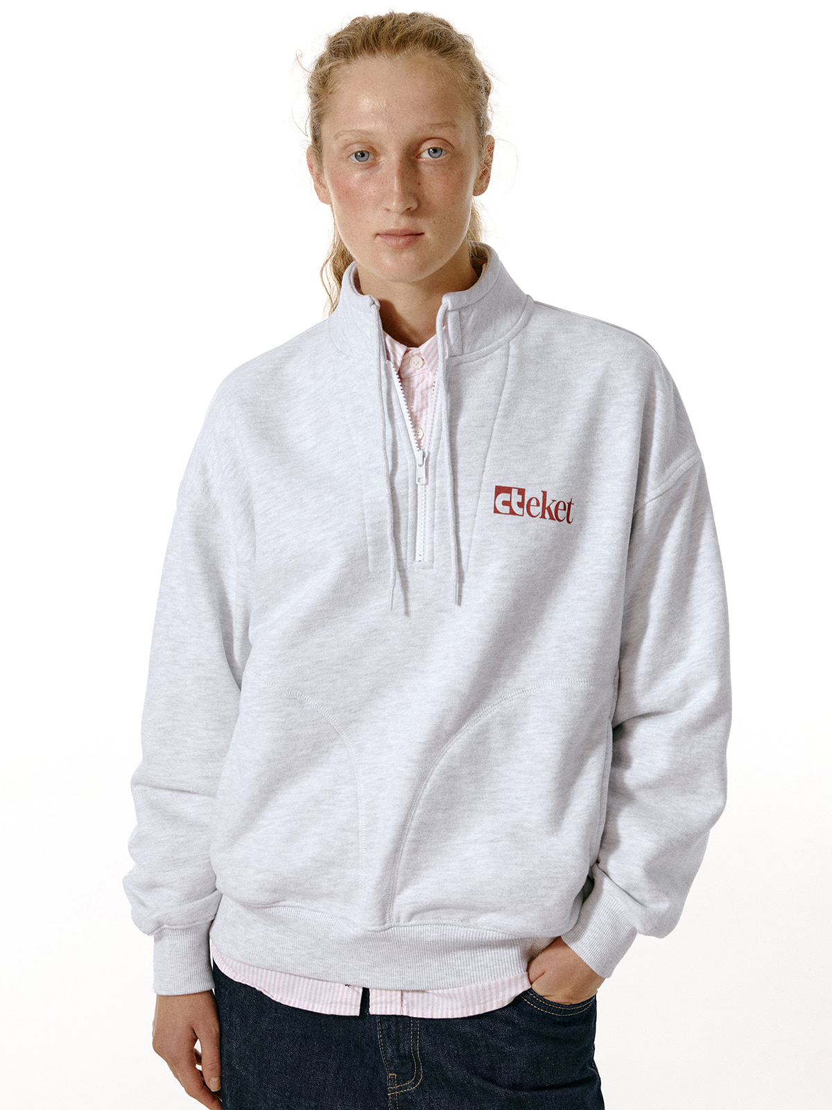 Plan Half Zip-Up Sweatshirt Melange Gray - teket