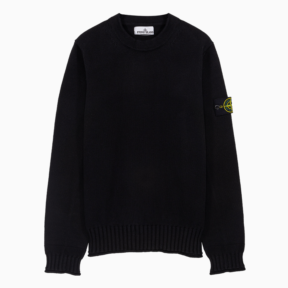 밀라노상인 STONE ISLAND (당일) 23SS 스톤아일랜드 와펜 패치 블랙 크루넥 니트 7715506A2 V0029