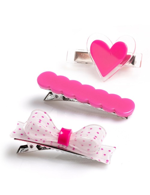 Three Combo Bow Tie Pink Polka Dots Alligator Clip