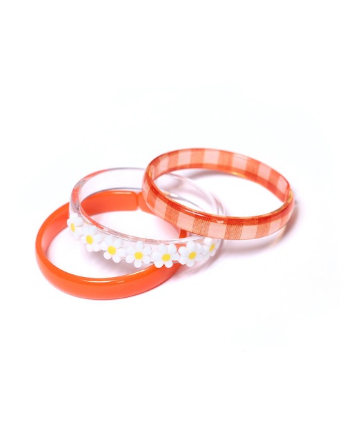 White Daisy + Orangde Checked Bangles