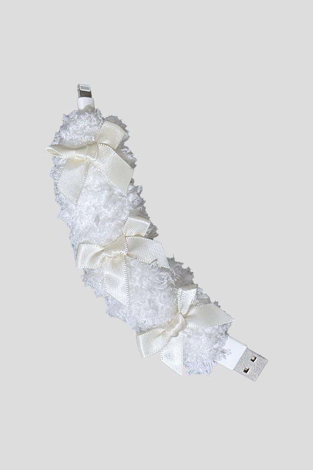 Fuzzy mini cable_Ribbon_White (Ivory)