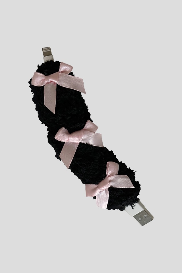 Fuzzy mini cable_Ribbon_Black (Pink)