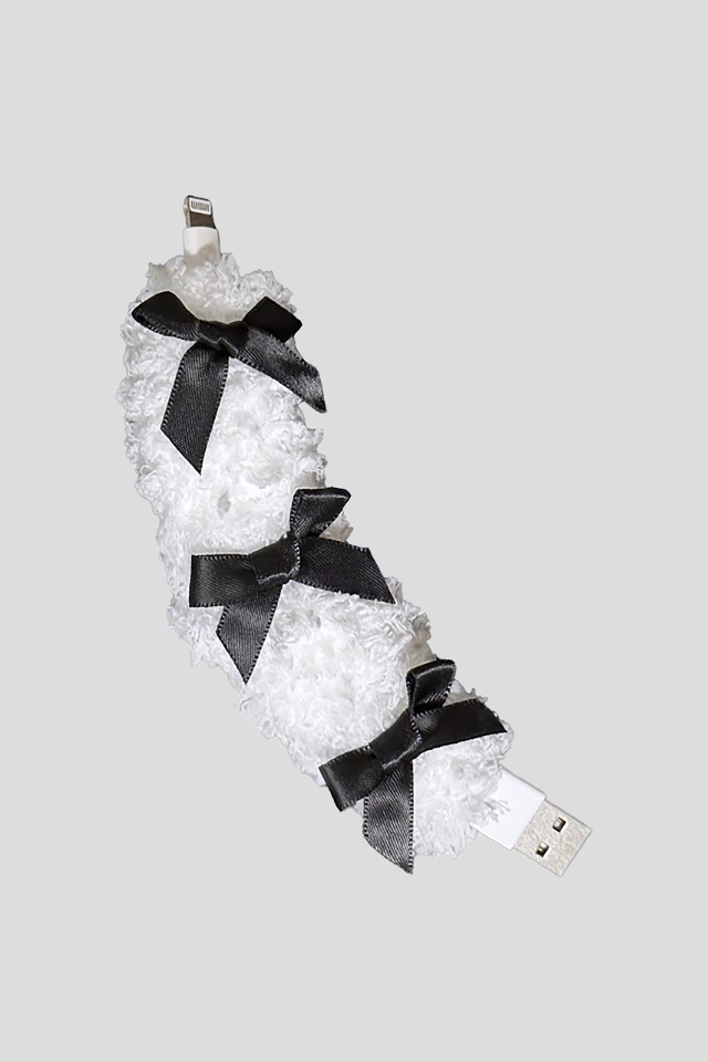 Fuzzy mini cable_Ribbon_White (Black)