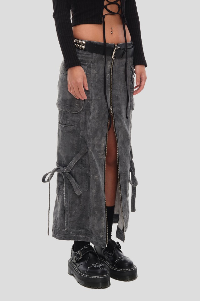 ZIPPER DENIM SKIRT_CHARCOAL