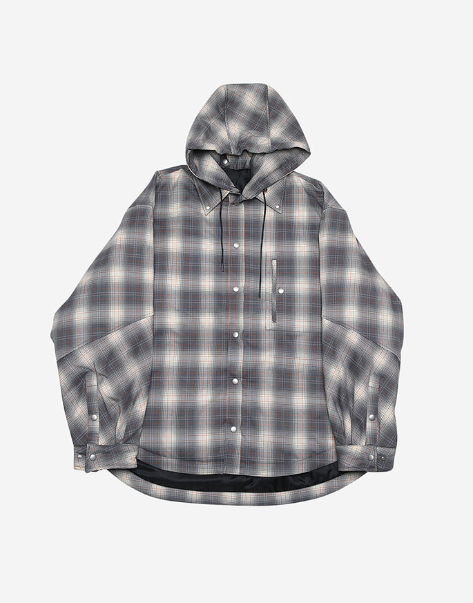 [HALEINE] 2Way Hooded Shirts Down Jacket _ Grey Check