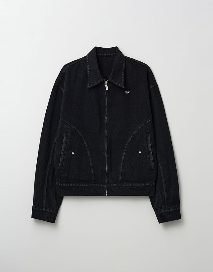 [51PERCENT] Bulky zipper denim Jacket _ Washed black
