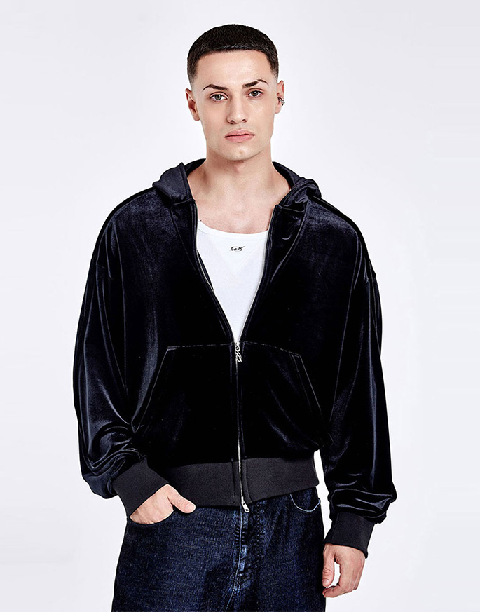 [51PERCENT] Velvet Lining Hoodie zip-up _ Black