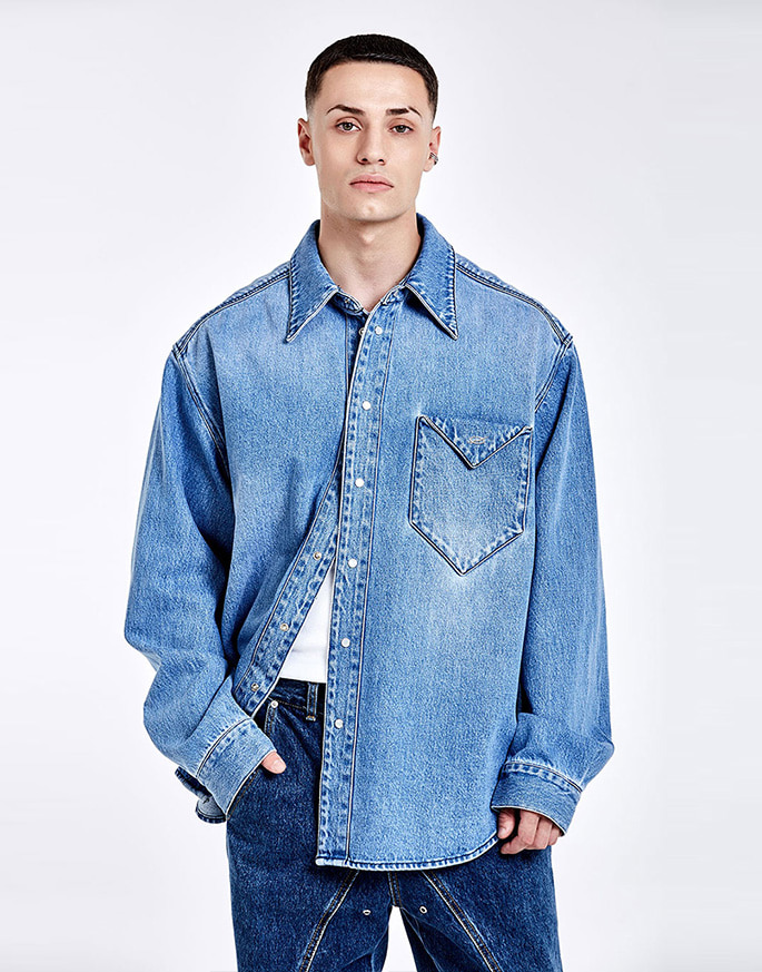 [51PERCENT] Triangle Denim shirt _ Blue