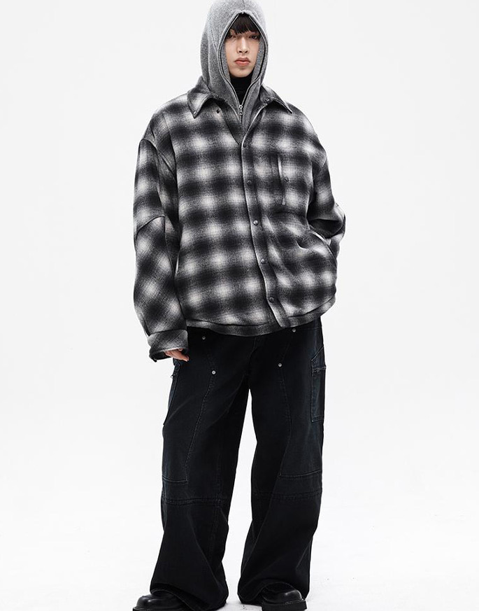 [HALEINE] DETACHABLE CHECK HOOD PADDING _ BLACK