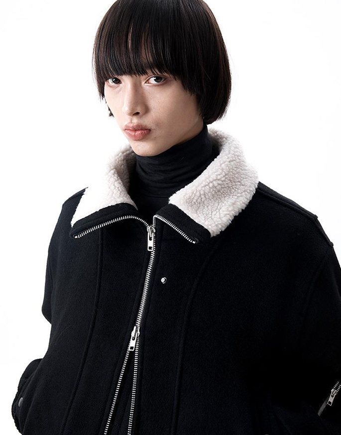 [HALEINE] SHEARING CROP BLOUSON _ BLACK