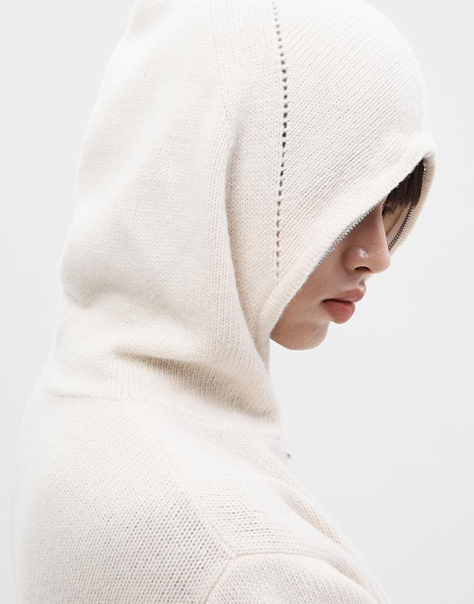 [HALEINE] FULL ZIPUP KNIT HOODIE _ CREAM