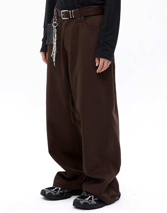 [HALEINE] STUD BAGGY COTTON PANTS _ BROWN