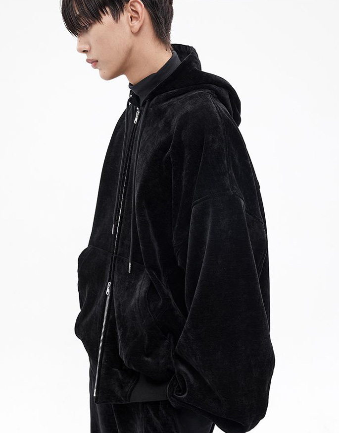 [HALEINE] VELOUR ZIPUP HOODIE _ BLACK