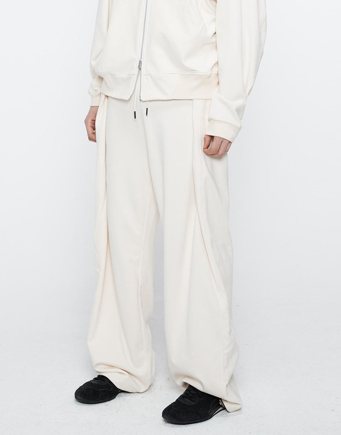 [HALEINE] MIXED FABRIC FOLDING SWEATPANTS _ CREAM