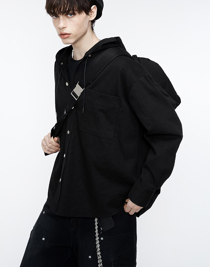 [HALEINE] DENIM HOODED SHIRTS _ BLACK