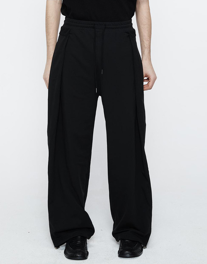 [HALEINE] MIXED FABRIC FOLDING SWEATPANTS _ BLACK