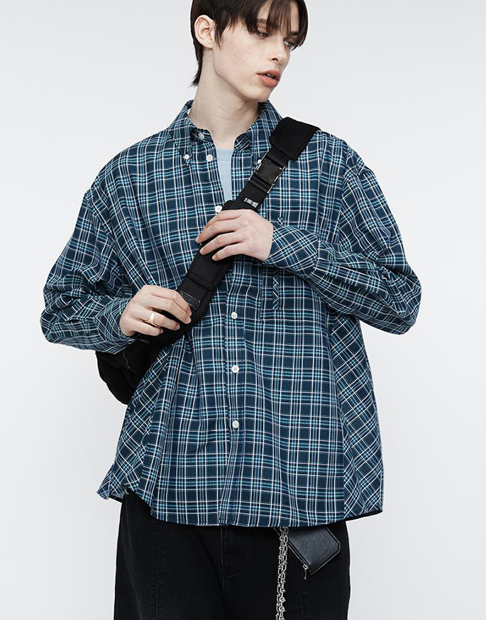 [HALEINE] CARPENTER POCKET CHECK SHIRTS _ BLUE